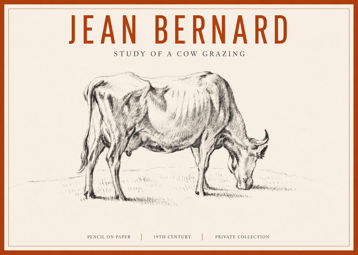 Jean Bernard Study of a Cow Grazing I No3 - Plakát