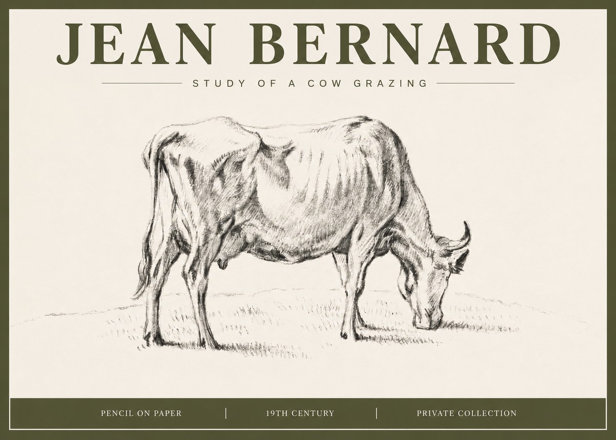 Jean Bernard Study of a Cow Grazing I No4 - Plakát