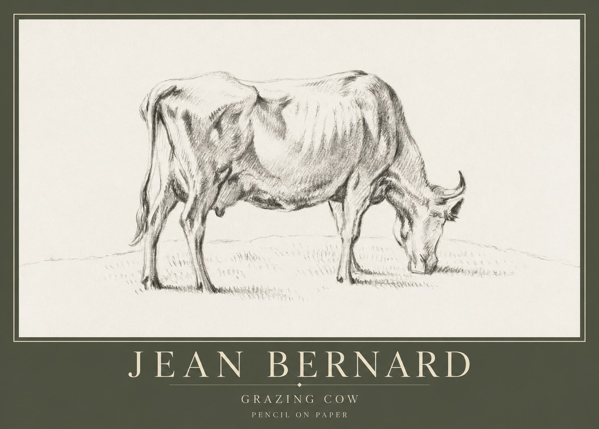 Jean Bernard Study of a Cow Grazing I No5 - Plakát