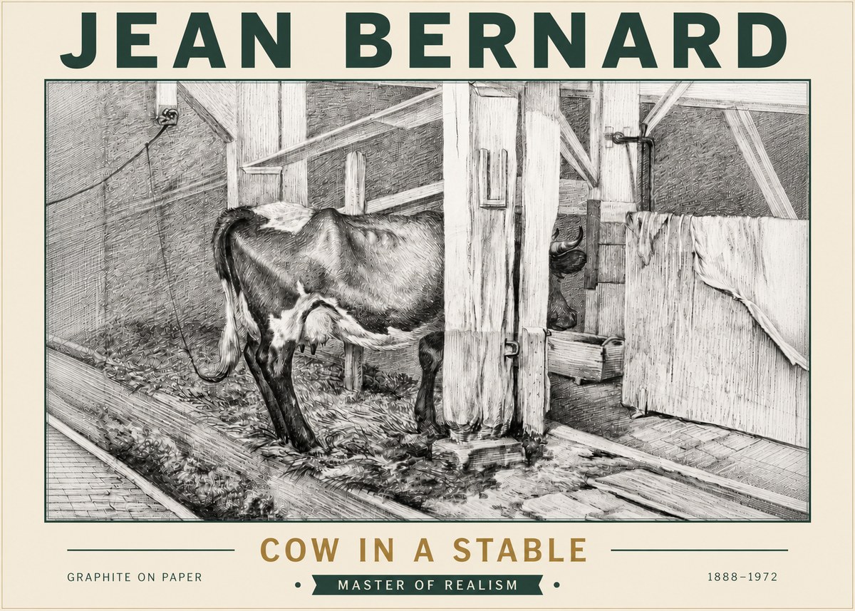 Jean Bernard Cow in a Stable No5 - Plakát