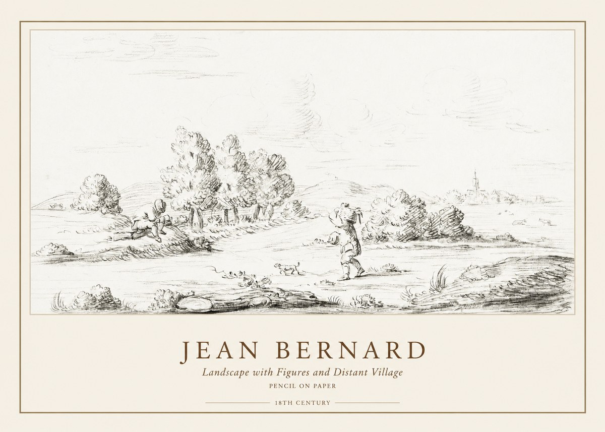 Jean Bernard Landscape with Figures and Distant Village No1 - Plakát