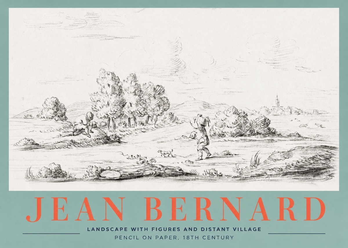 Jean Bernard Landscape with Figures and Distant Village No2 - Plakát