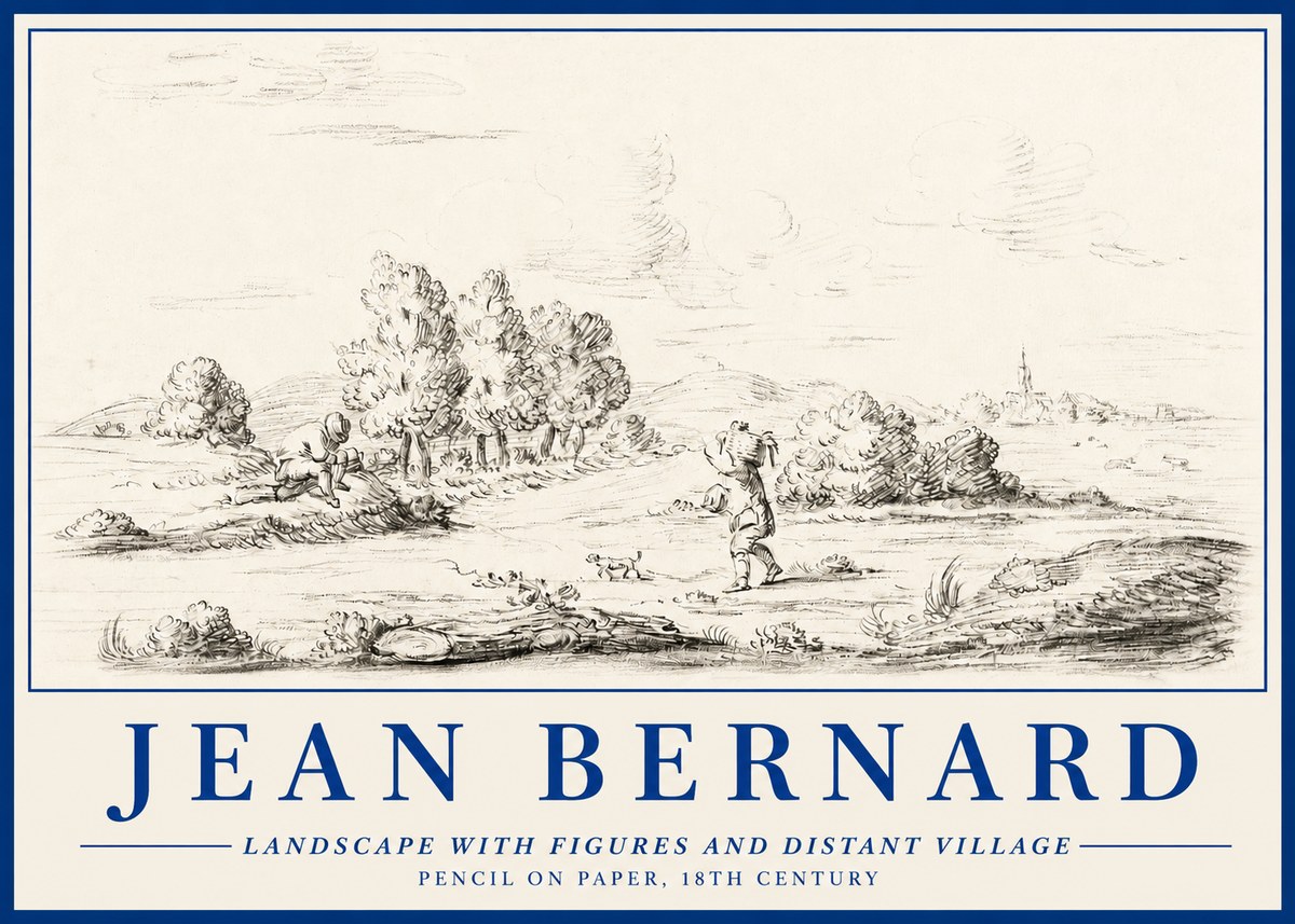 Jean Bernard Landscape with Figures and Distant Village No3 - Plakát