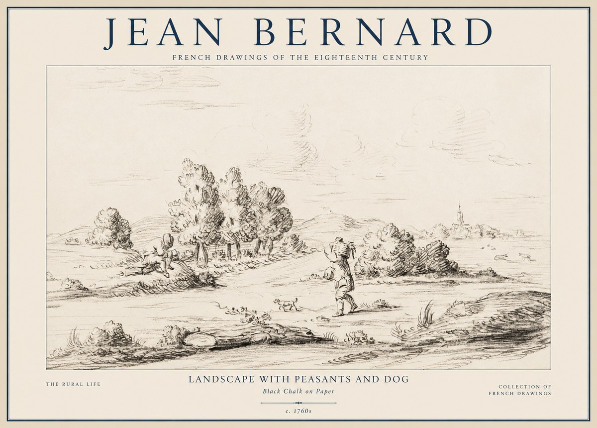Jean Bernard Landscape with Figures and Distant Village No4 - Plakát