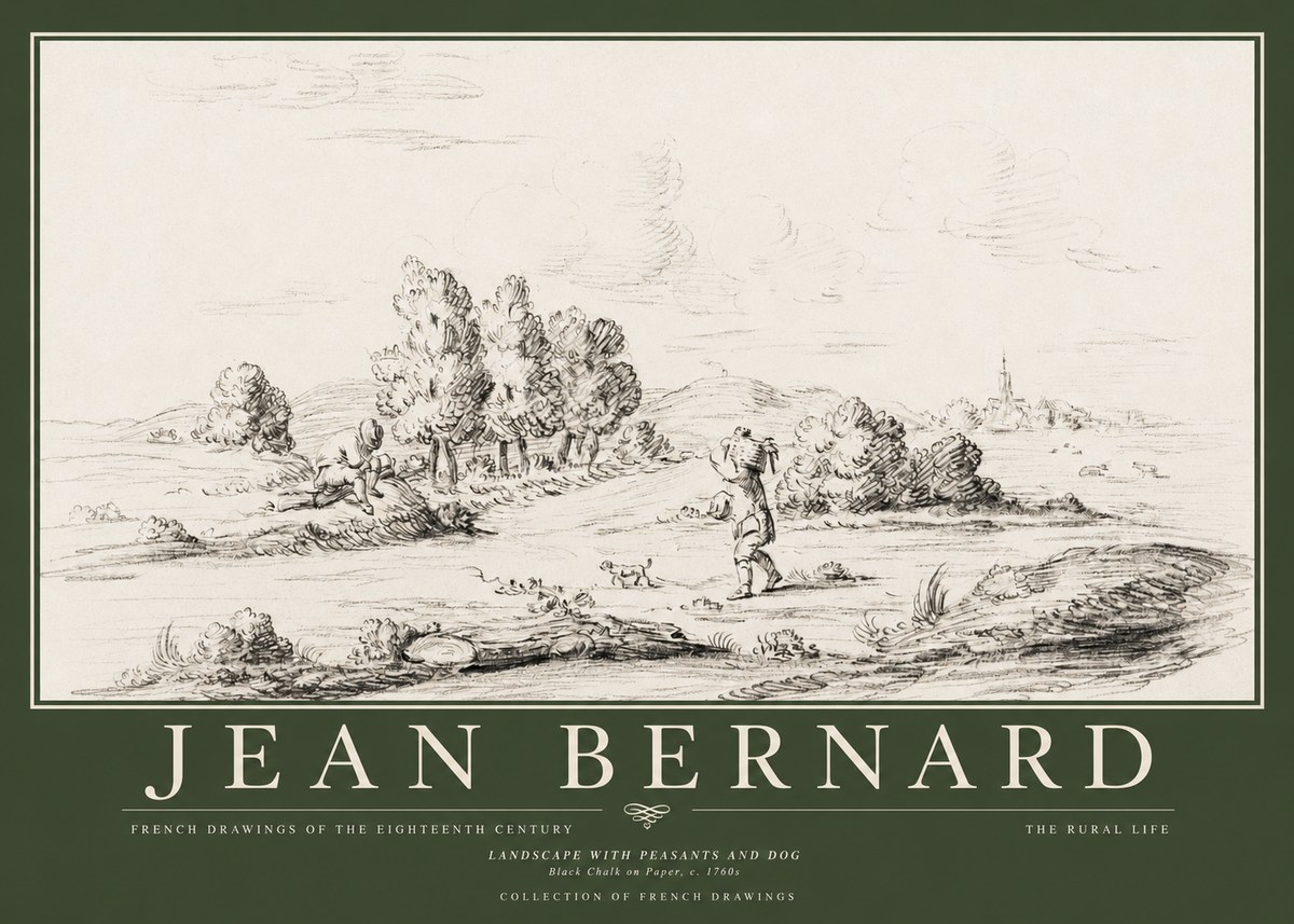 Jean Bernard Landscape with Figures and Distant Village No5 - Plakát