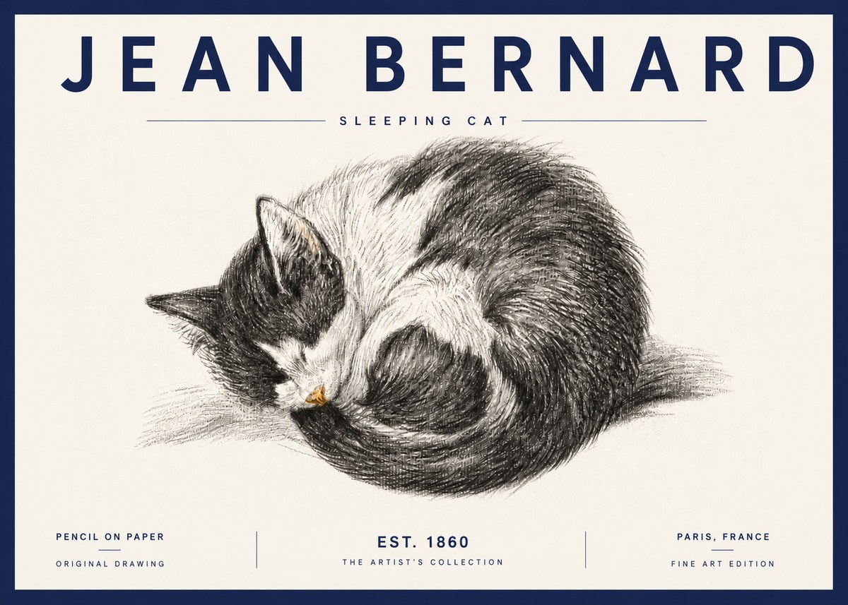 Jean Bernard Sleeping Cat VIII No6 - Plakát