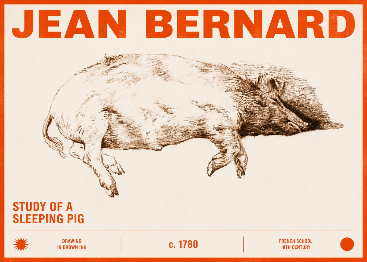 Jean Bernard Study of a Sleeping Pig No2 - Plakát