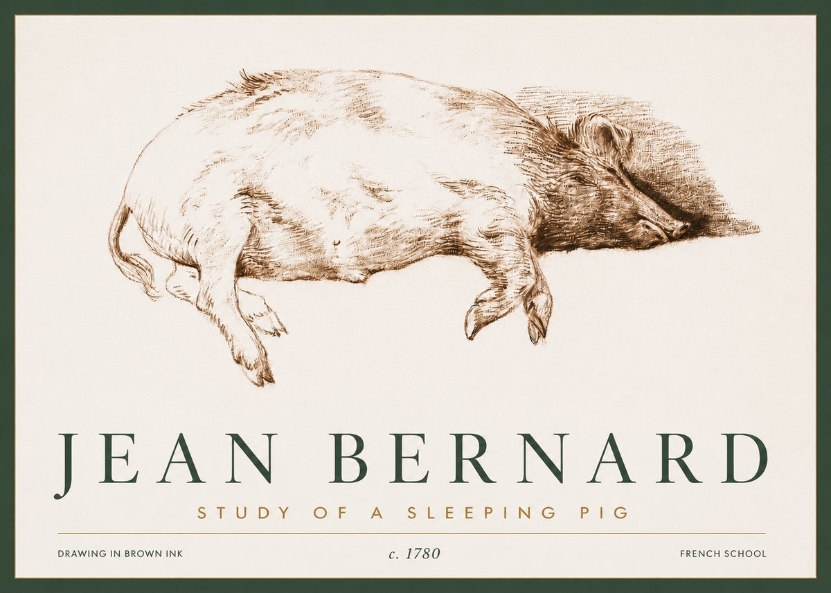 Jean Bernard Study of a Sleeping Pig No3 - Plakát