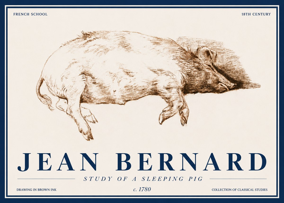 Jean Bernard Study of a Sleeping Pig No4 - Plakát