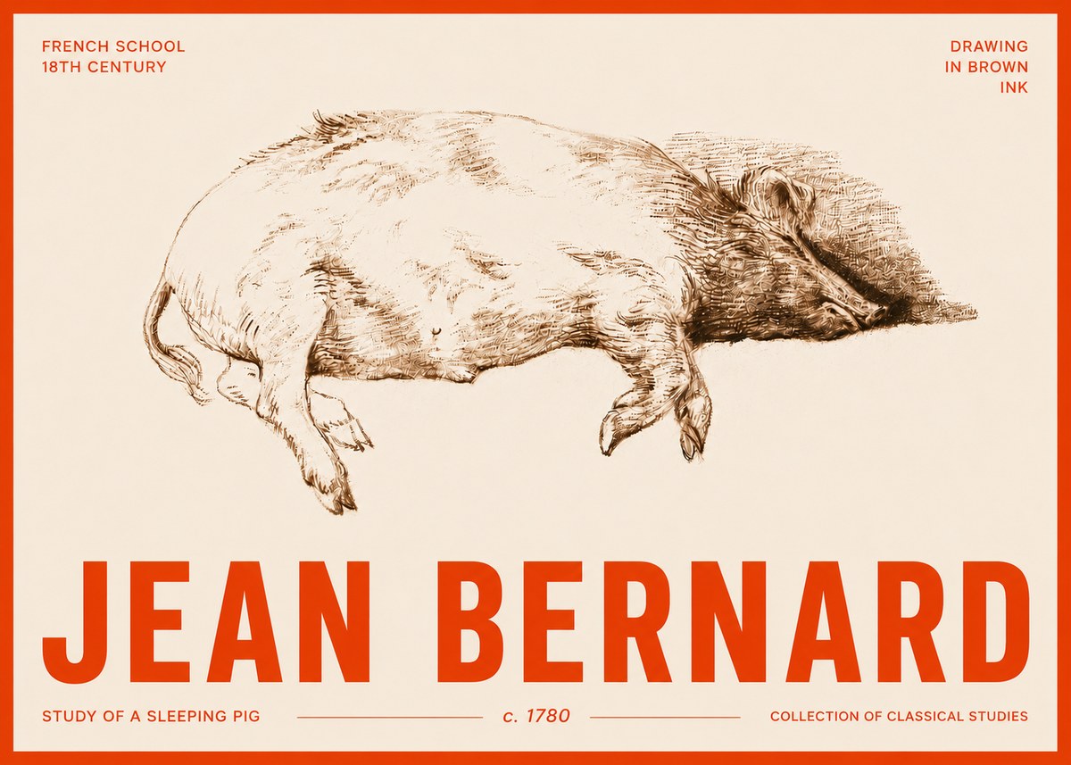 Jean Bernard Study of a Sleeping Pig No5 - Plakát