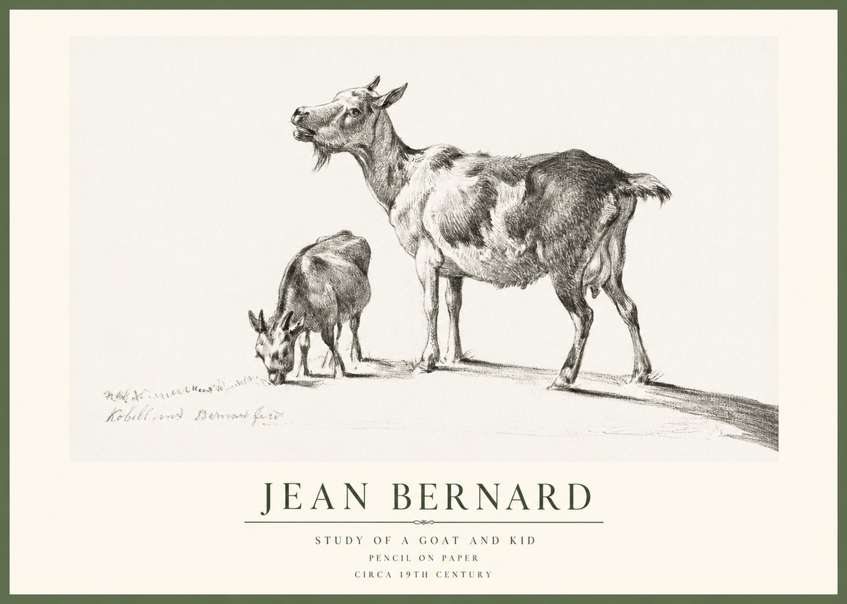 Jean Bernard Study of a Goat and Kid No1 - Plakát
