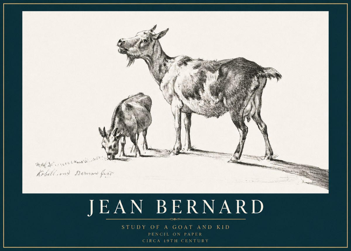 Jean Bernard Study of a Goat and Kid No3 - Plakát