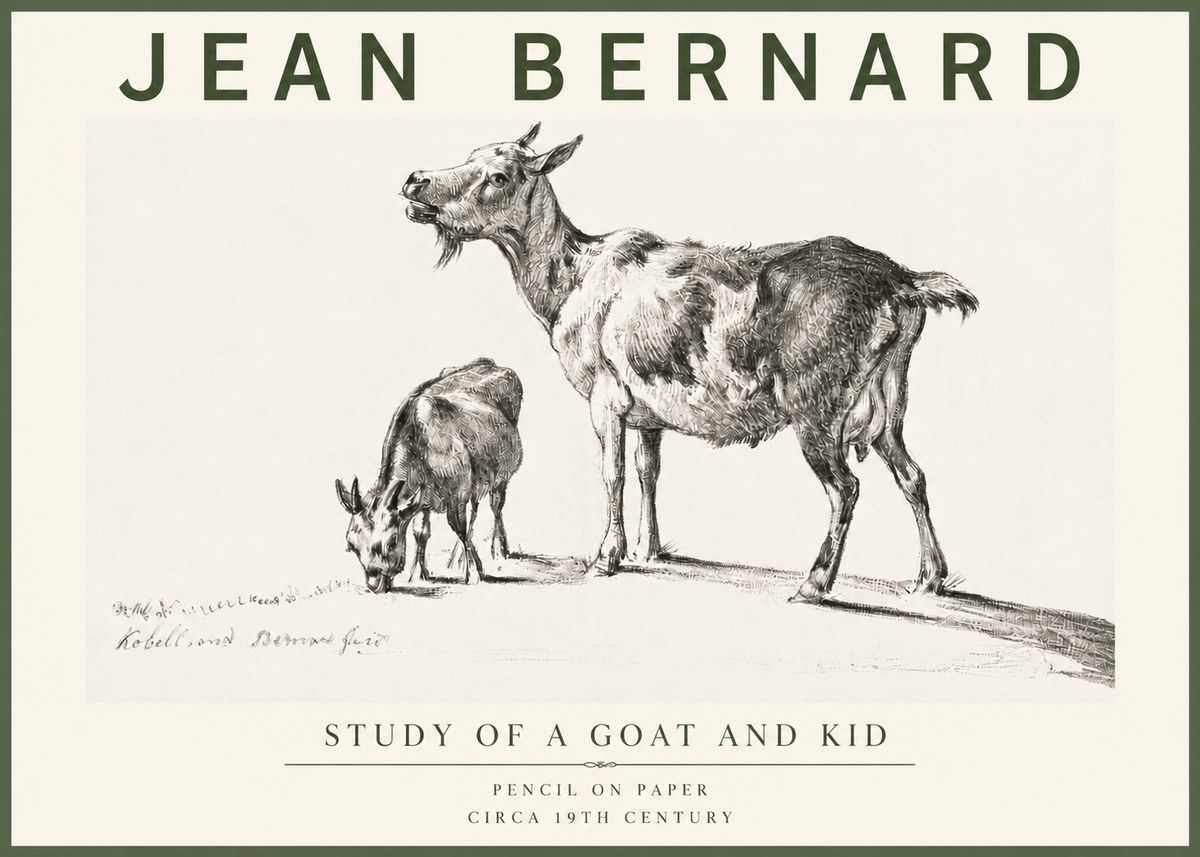 Jean Bernard Study of a Goat and Kid No4 - Plakát