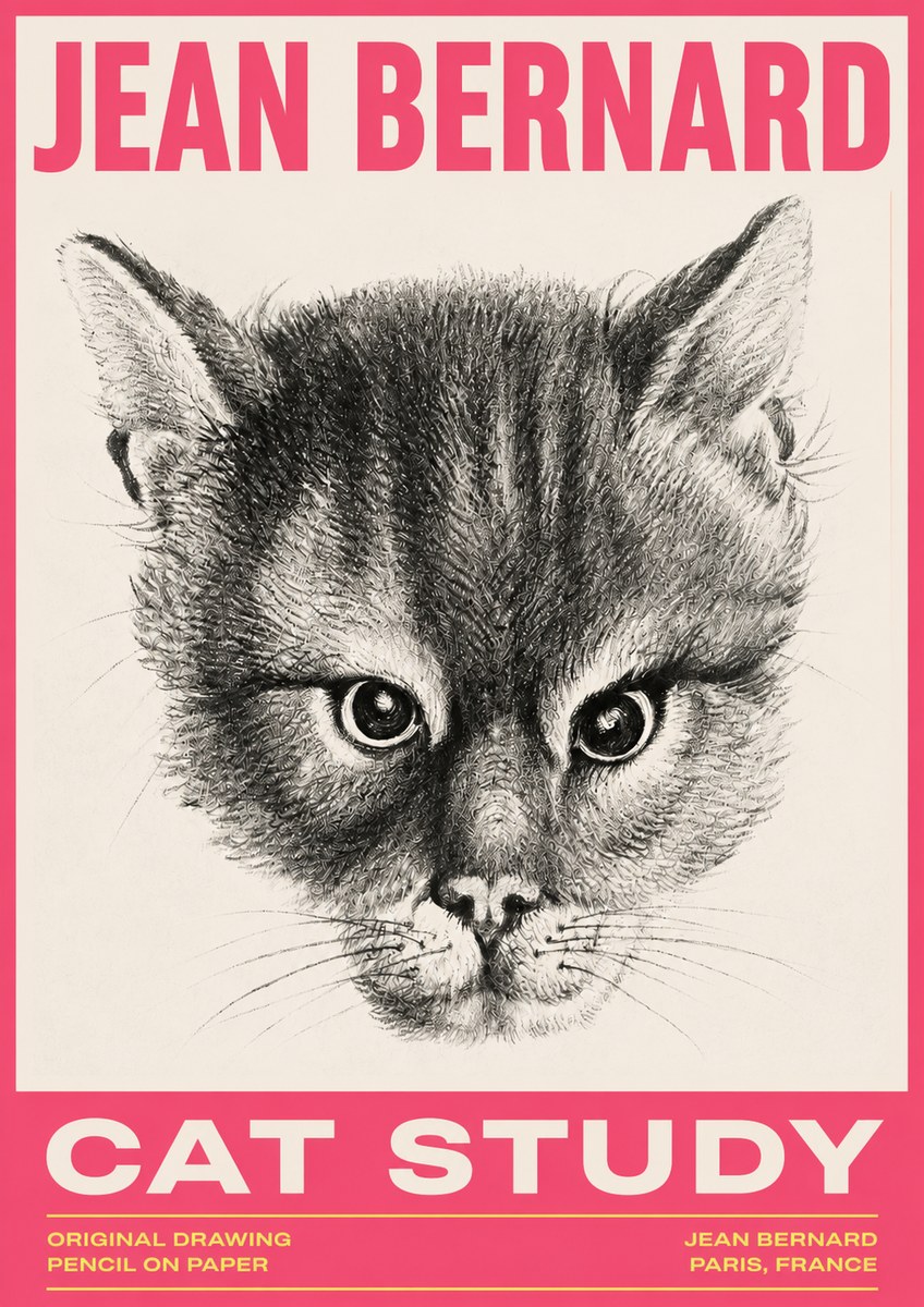 Jean Bernard Cat Study. Original Drawing No3 - Plakát