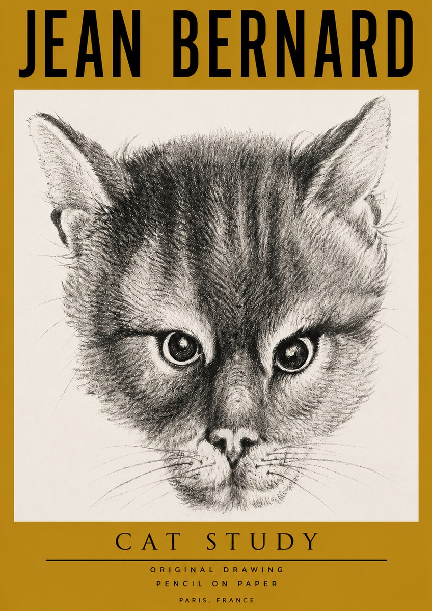 Jean Bernard Cat Study. Original Drawing No4 - Plakát