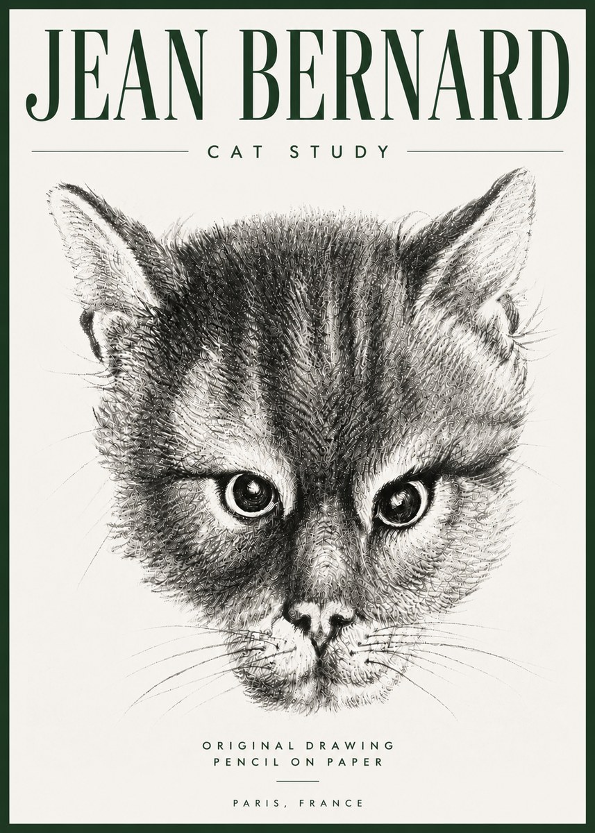 Jean Bernard Cat Study. Original Drawing No5 - Plakát