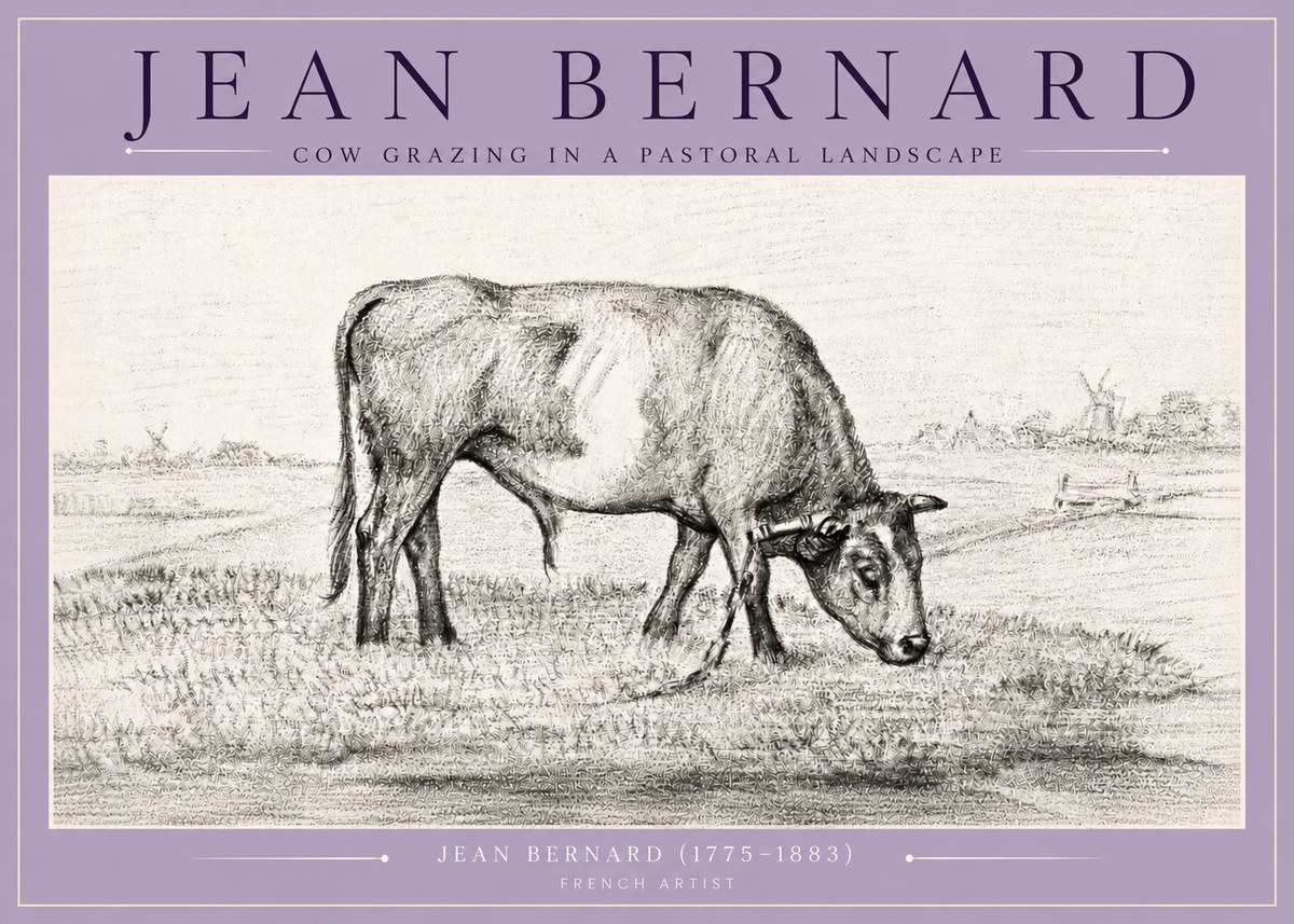 Jean Bernard Cow Grazing in a Pastoral Landscape No4 - Plakát