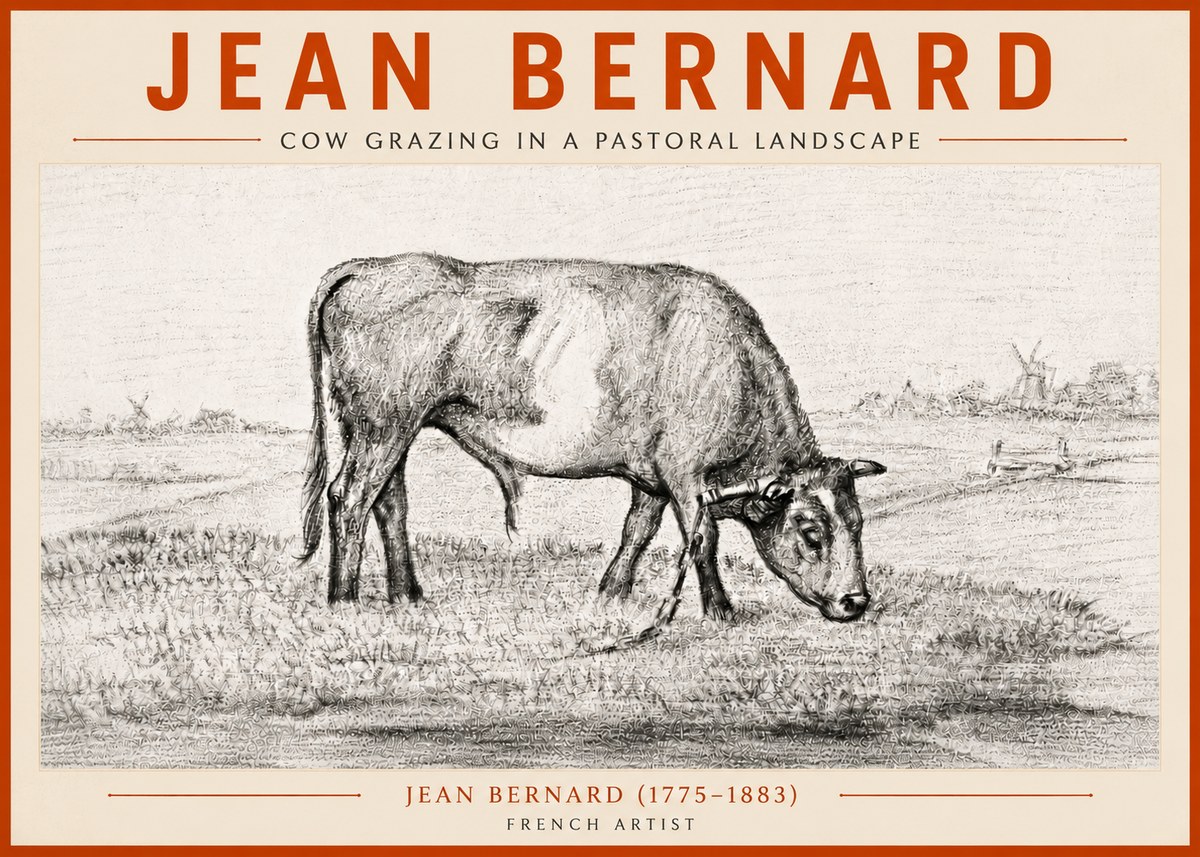 Jean Bernard Cow Grazing in a Pastoral Landscape No5 - Plakát