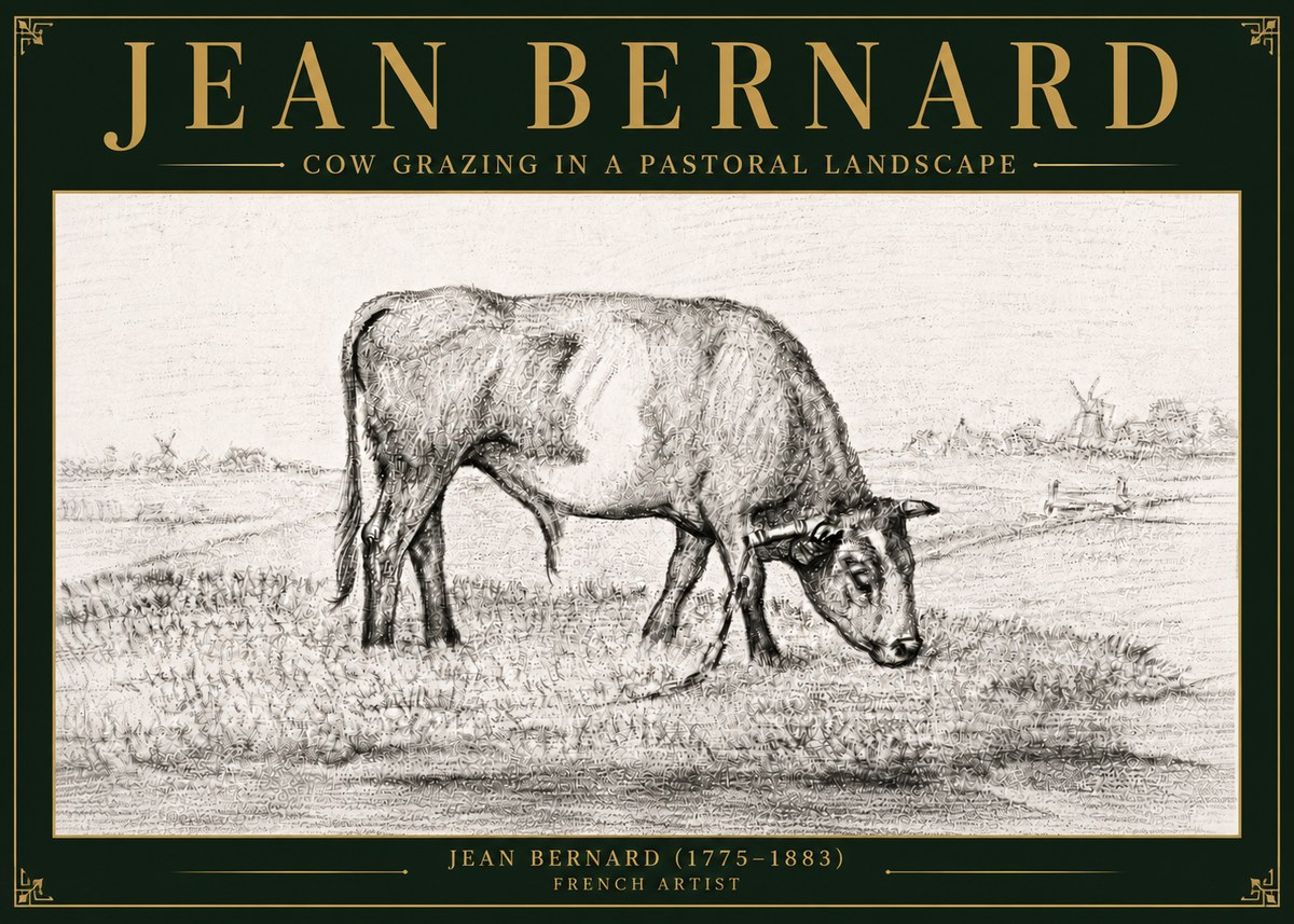 Jean Bernard Cow Grazing in a Pastoral Landscape No6 - Plakát