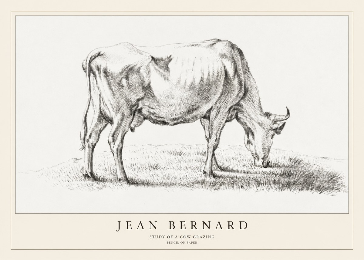 Jean Bernard Study of a Cow Grazing II No1 - Plakát