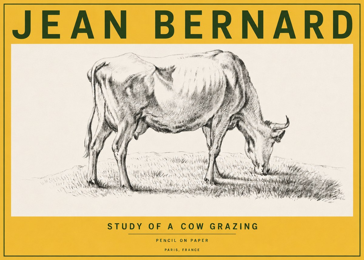 Jean Bernard Study of a Cow Grazing II No6 - Plakát