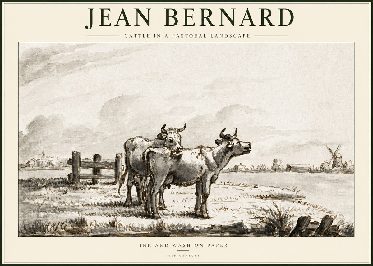 Jean Bernard Cattle in a Pastoral Landscape No1 - Plakát