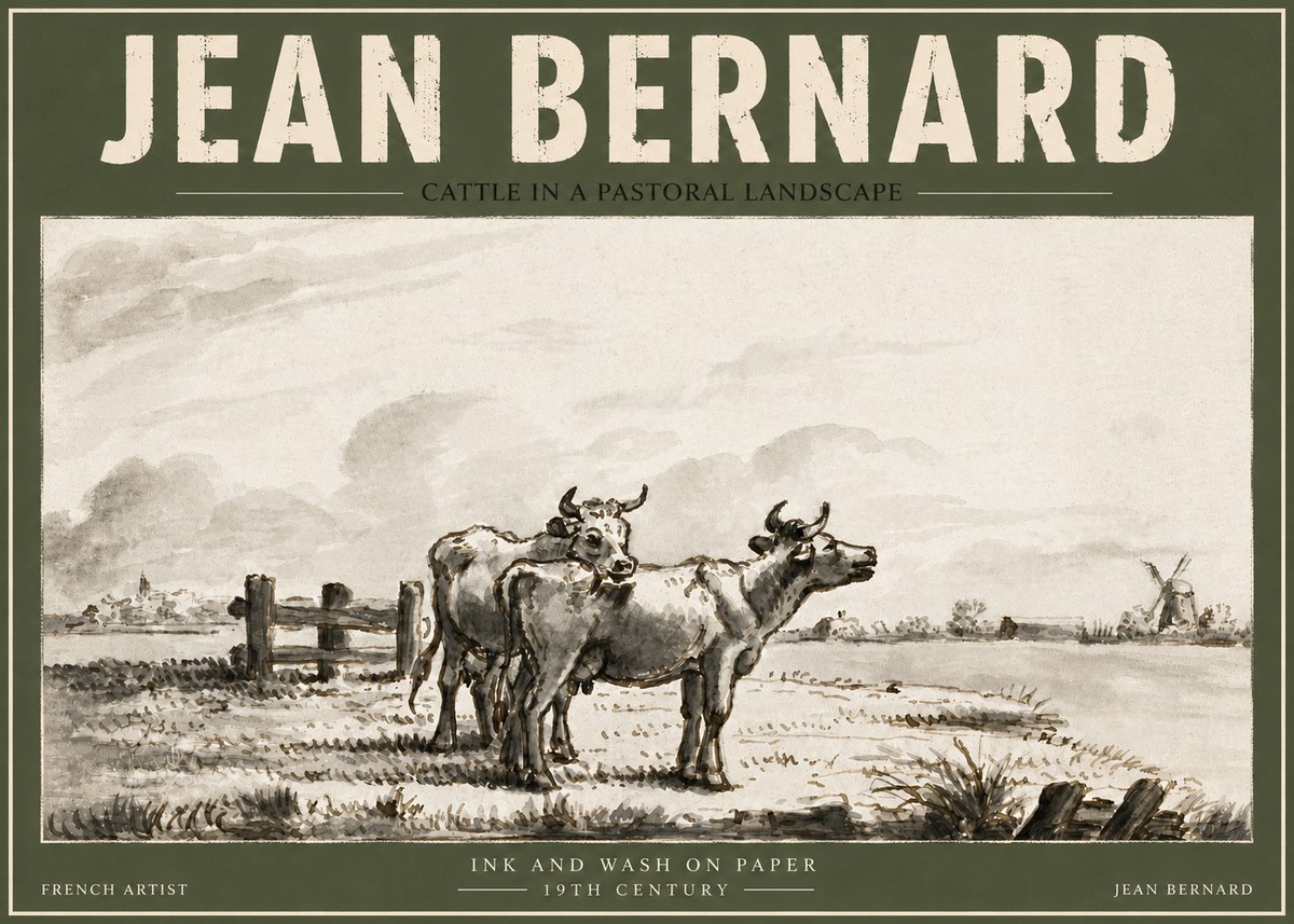 Jean Bernard Cattle in a Pastoral Landscape No4 - Plakát
