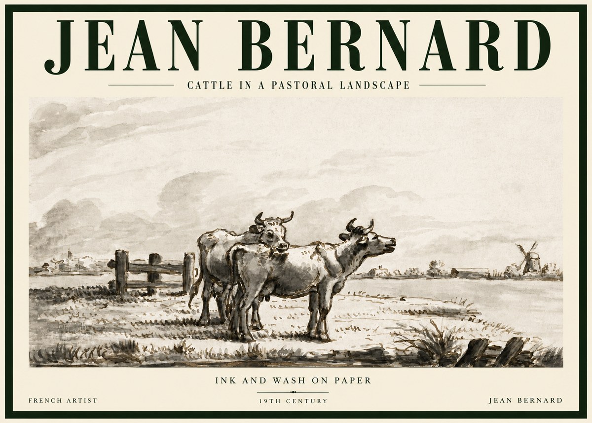 Jean Bernard Cattle in a Pastoral Landscape No5 - Plakát