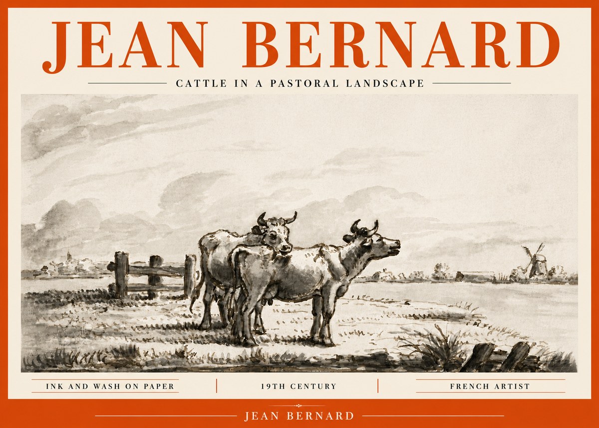 Jean Bernard Cattle in a Pastoral Landscape No6 - Plakát