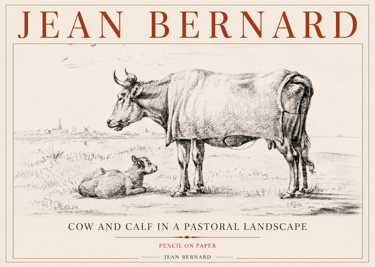 Jean Bernard Cow and Calf in a Pastoral Landscape No5 - Plakát