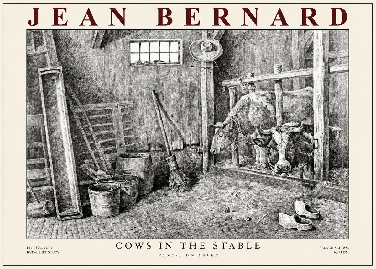 Jean Bernard Cows in the Stable No1 - Plakát