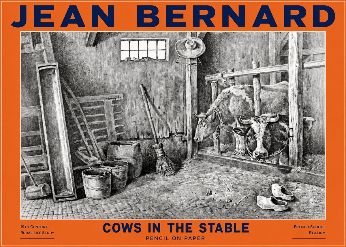 Jean Bernard Cows in the Stable No2 - Plakát
