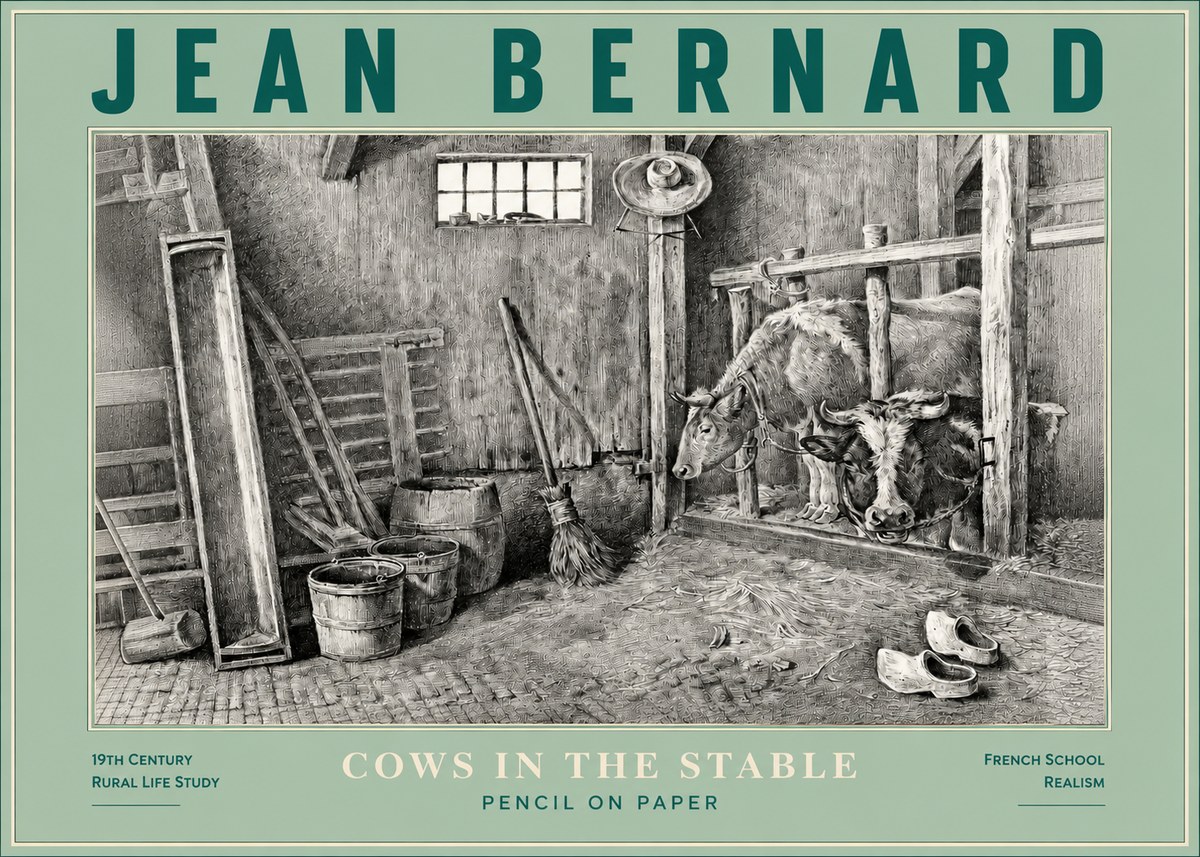 Jean Bernard Cows in the Stable No3 - Plakát