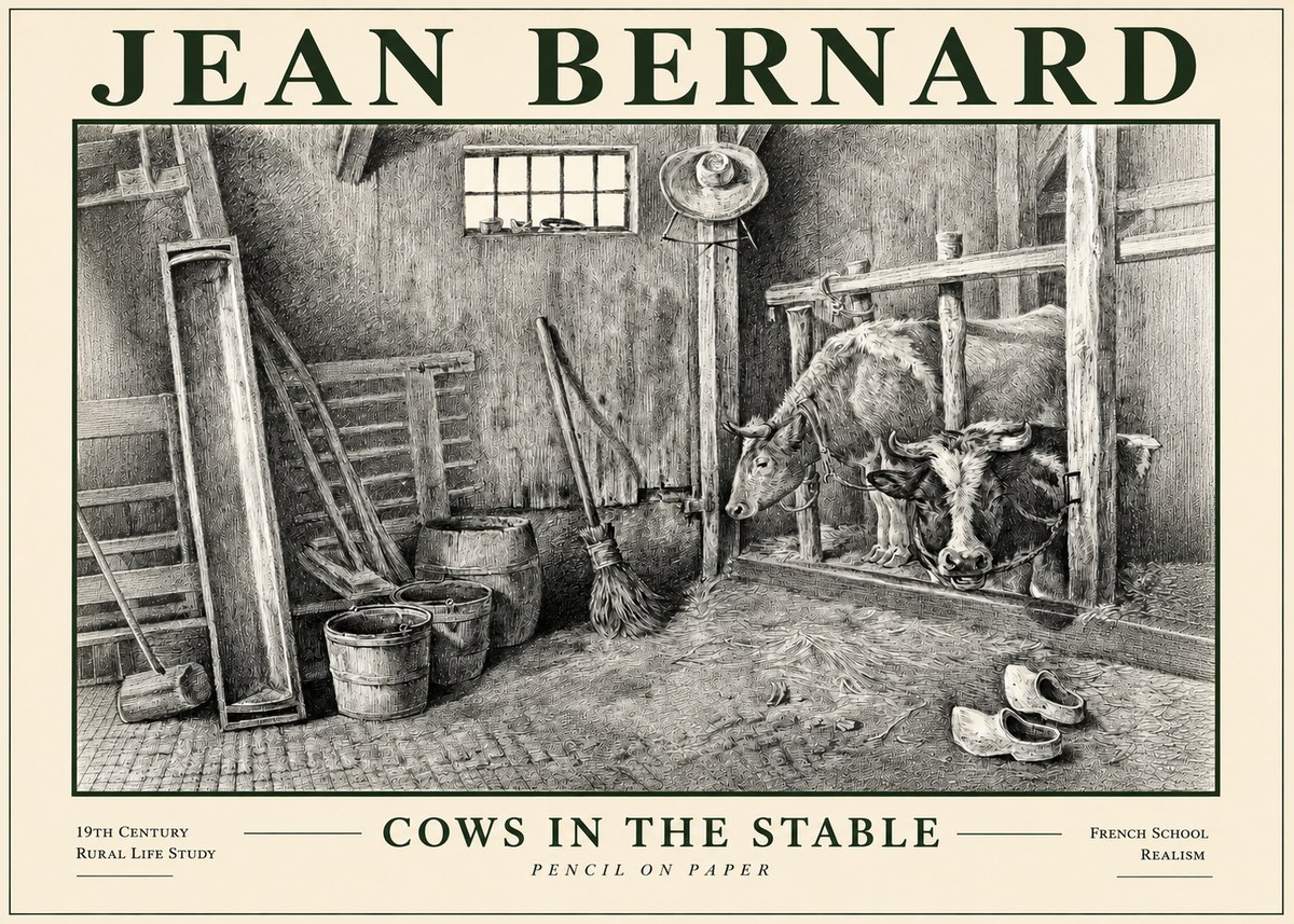 Jean Bernard Cows in the Stable No4 - Plakát