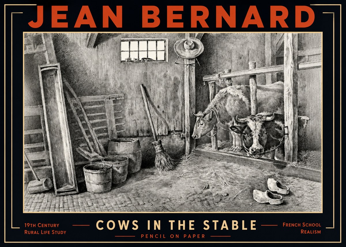 Jean Bernard Cows in the Stable No5 - Plakát