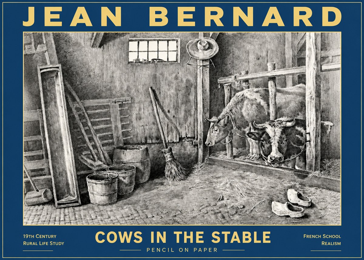 Jean Bernard Cows in the Stable No6 - Plakát