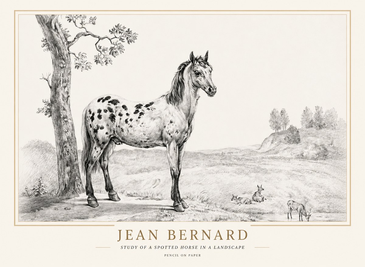 Jean Bernard Study of a Spotted Horse in a Landscape No1 - Plakát