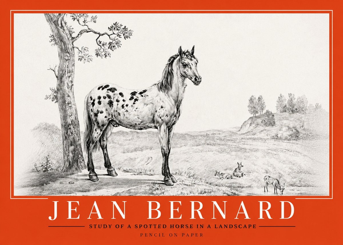 Jean Bernard Study of a Spotted Horse in a Landscape No2 - Plakát