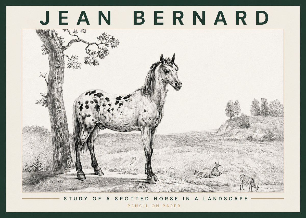 Jean Bernard Study of a Spotted Horse in a Landscape No3 - Plakát