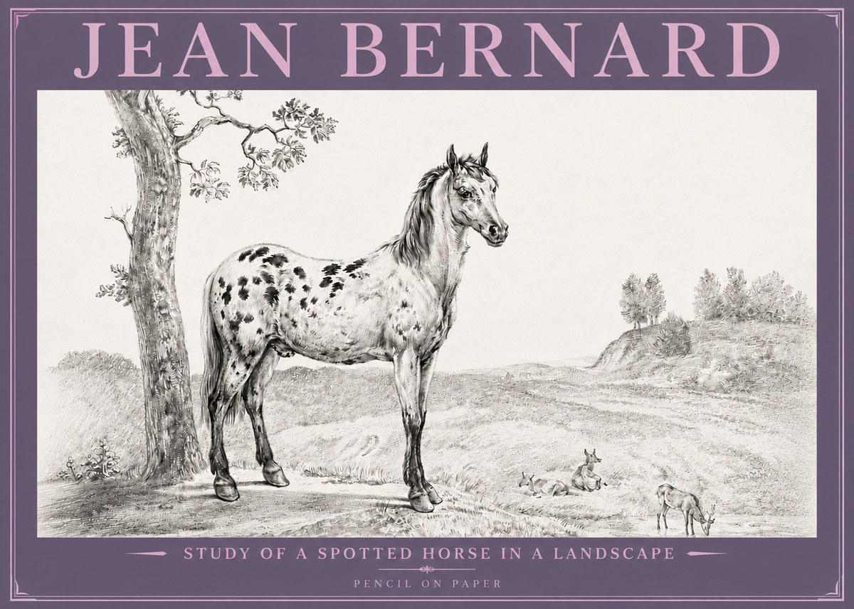 Jean Bernard Study of a Spotted Horse in a Landscape No4 - Plakát