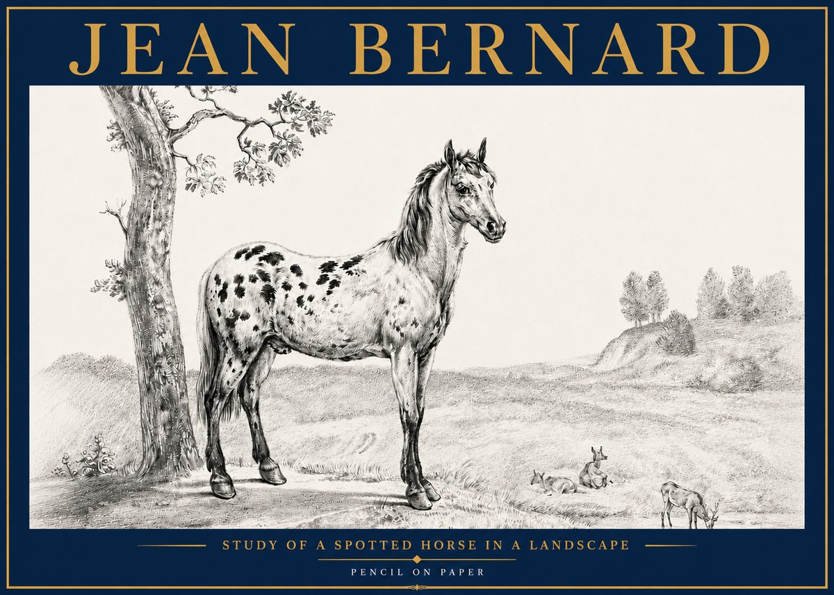 Jean Bernard Study of a Spotted Horse in a Landscape No5 - Plakát