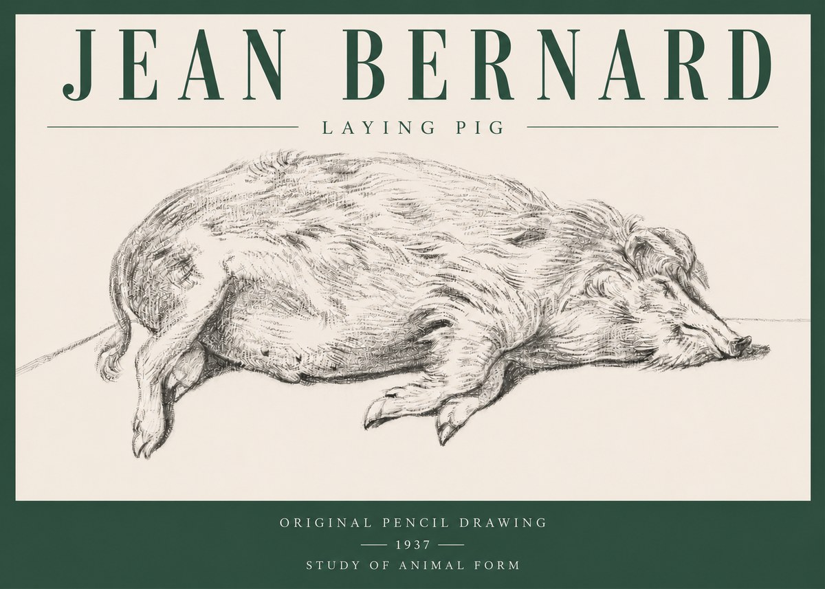 Jean Bernard Laying Pig No3 - Plakát