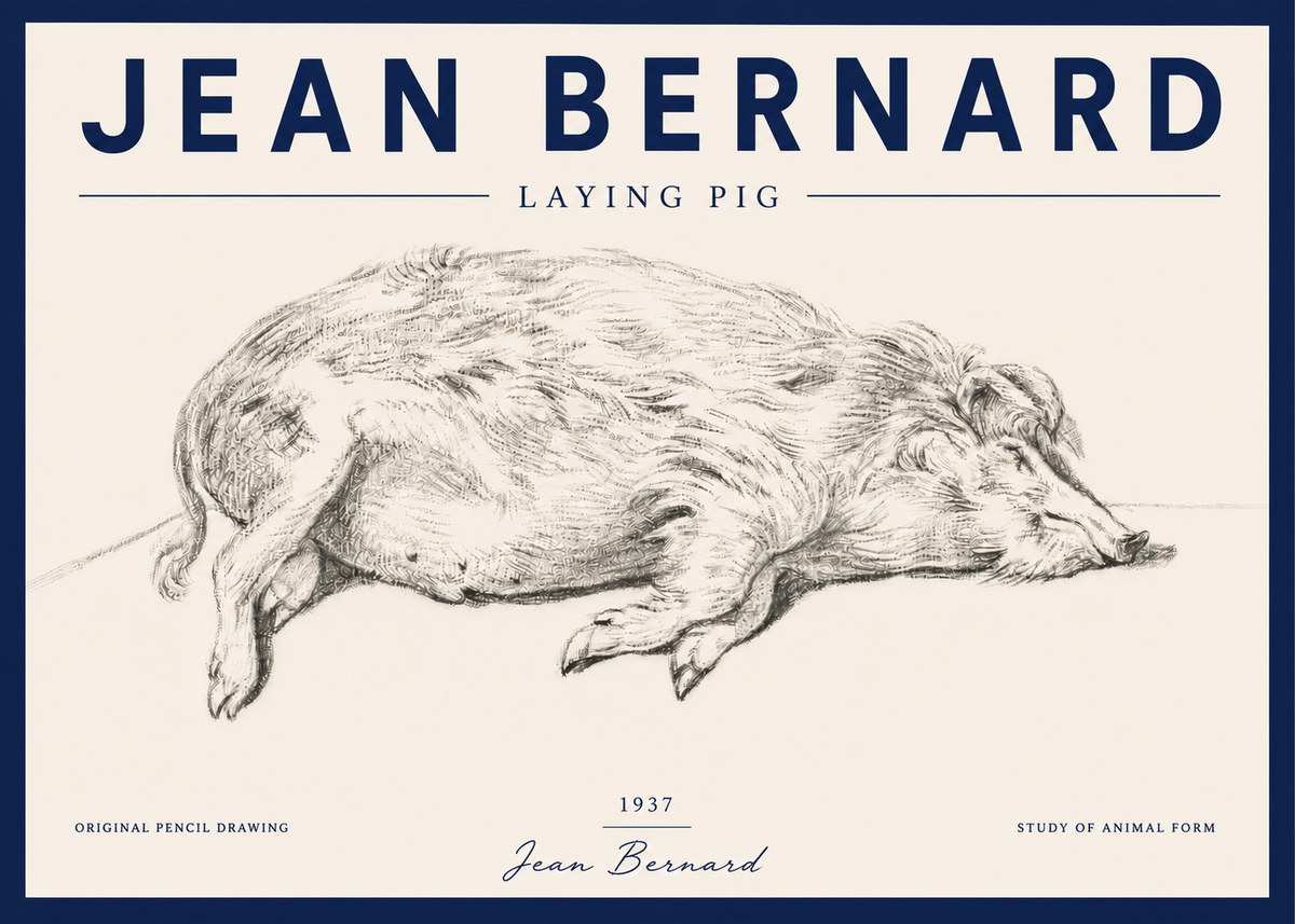 Jean Bernard Laying Pig No4 - Plakát