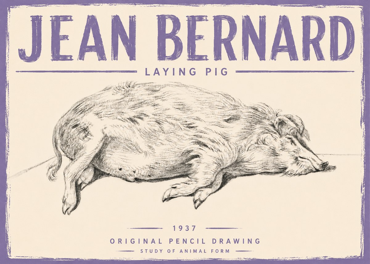 Jean Bernard Laying Pig No5 - Plakát