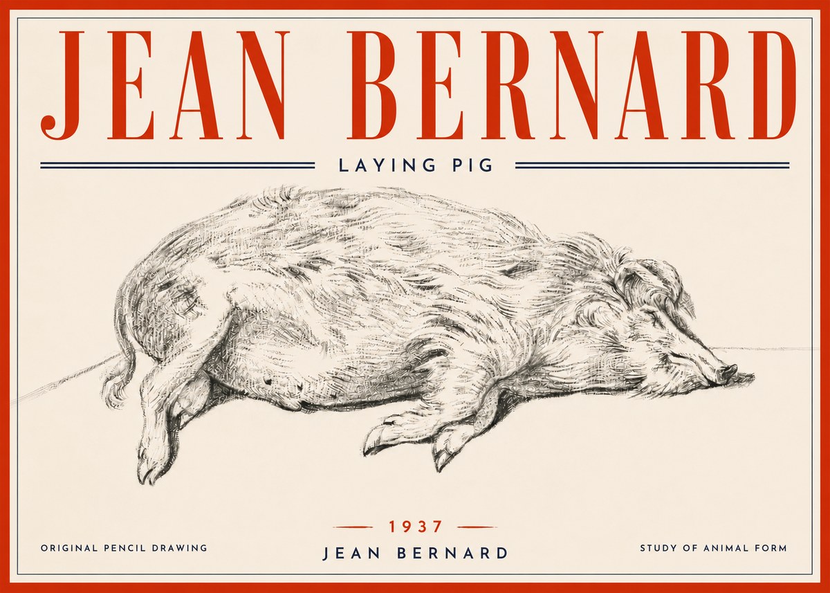 Jean Bernard Laying Pig No6 - Plakát