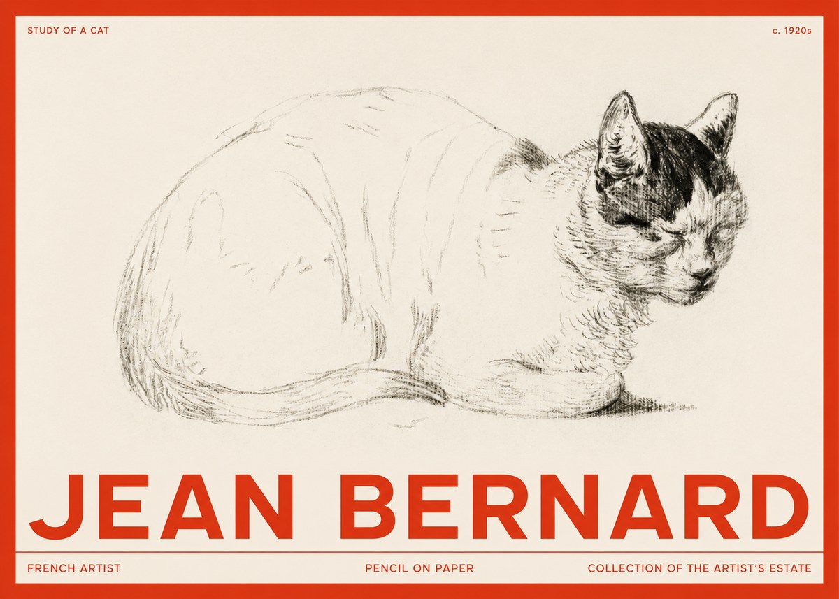 Jean Bernard Study of a Cat III No2 - Plakát