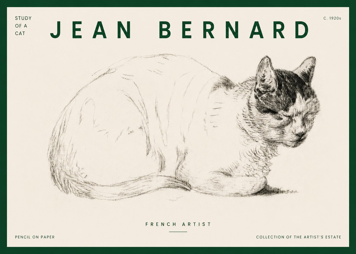Jean Bernard Study of a Cat III No4 - Plakát