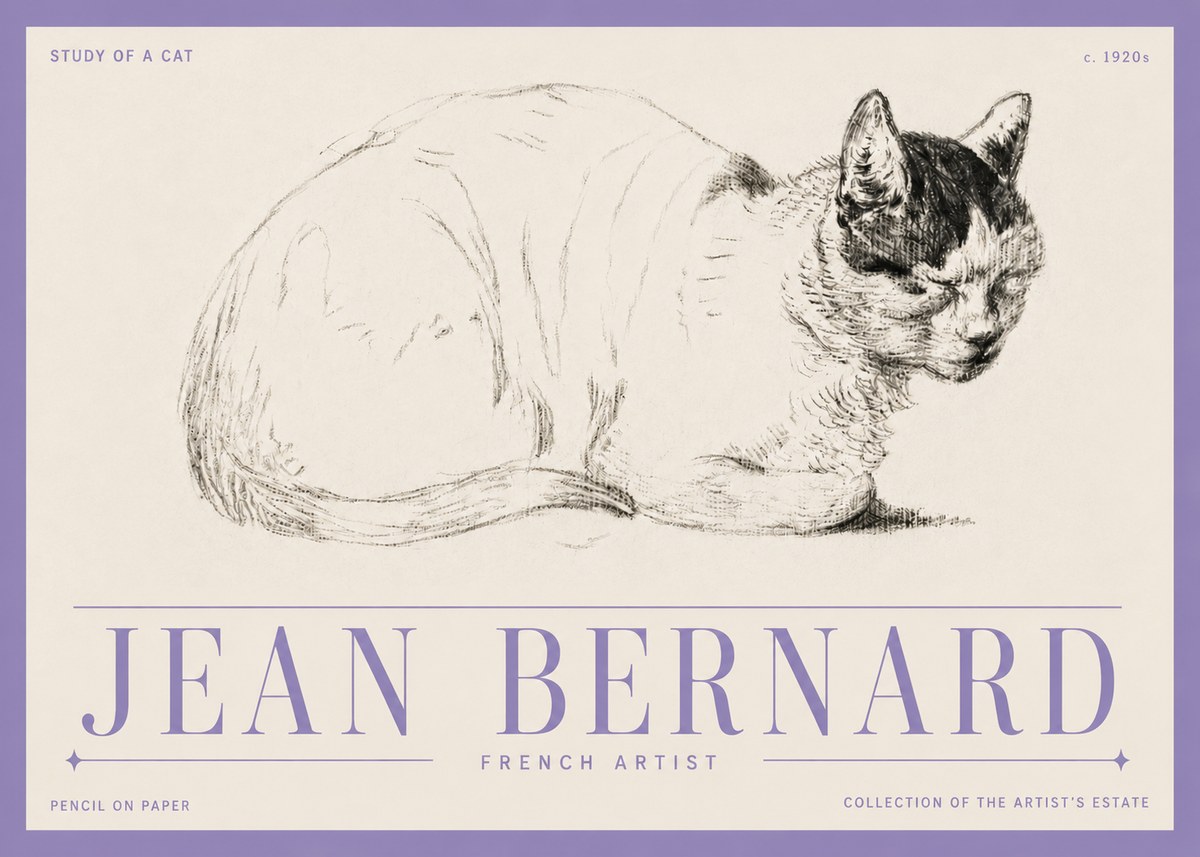 Jean Bernard Study of a Cat III No5 - Plakát