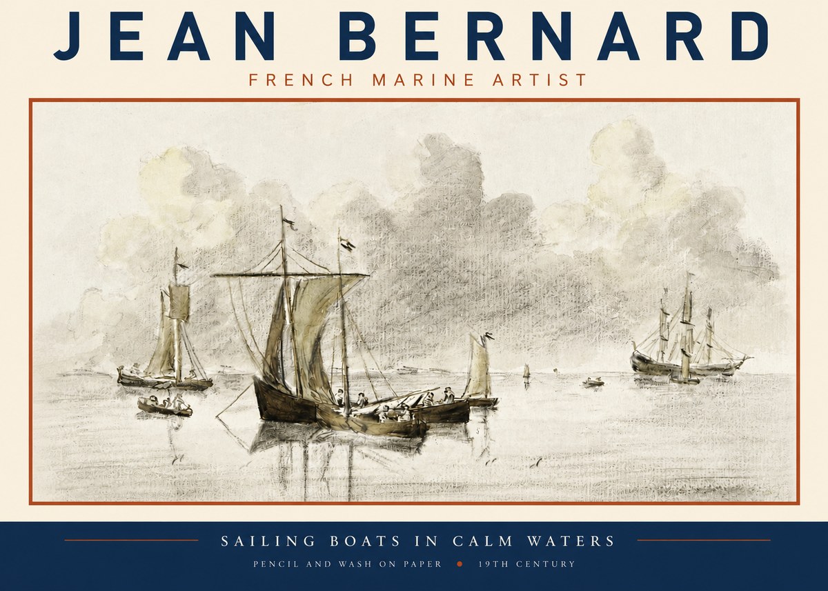Jean Bernard Sailing Boats in Calm Waters No3 - Plakát