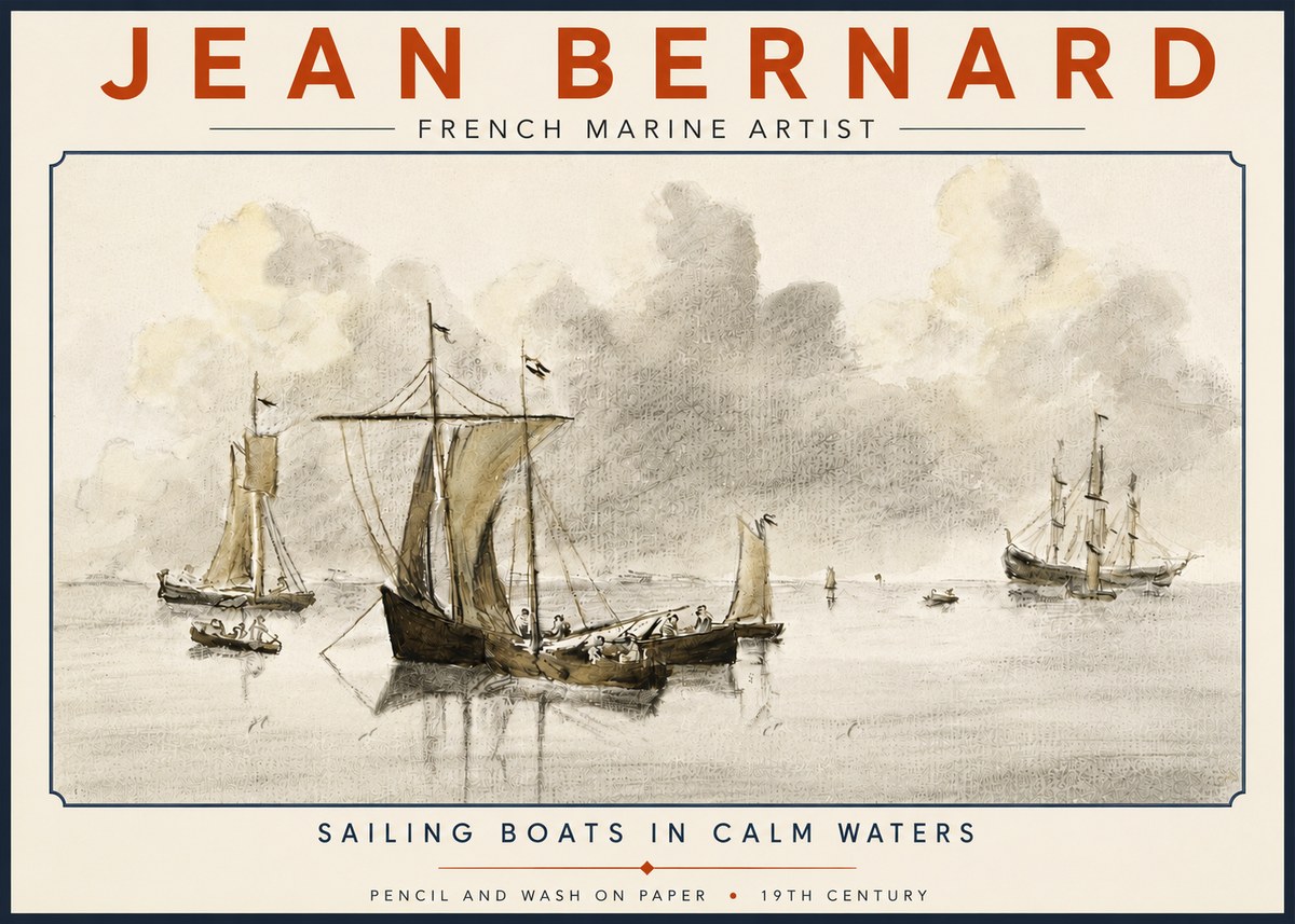 Jean Bernard Sailing Boats in Calm Waters No6 - Plakát